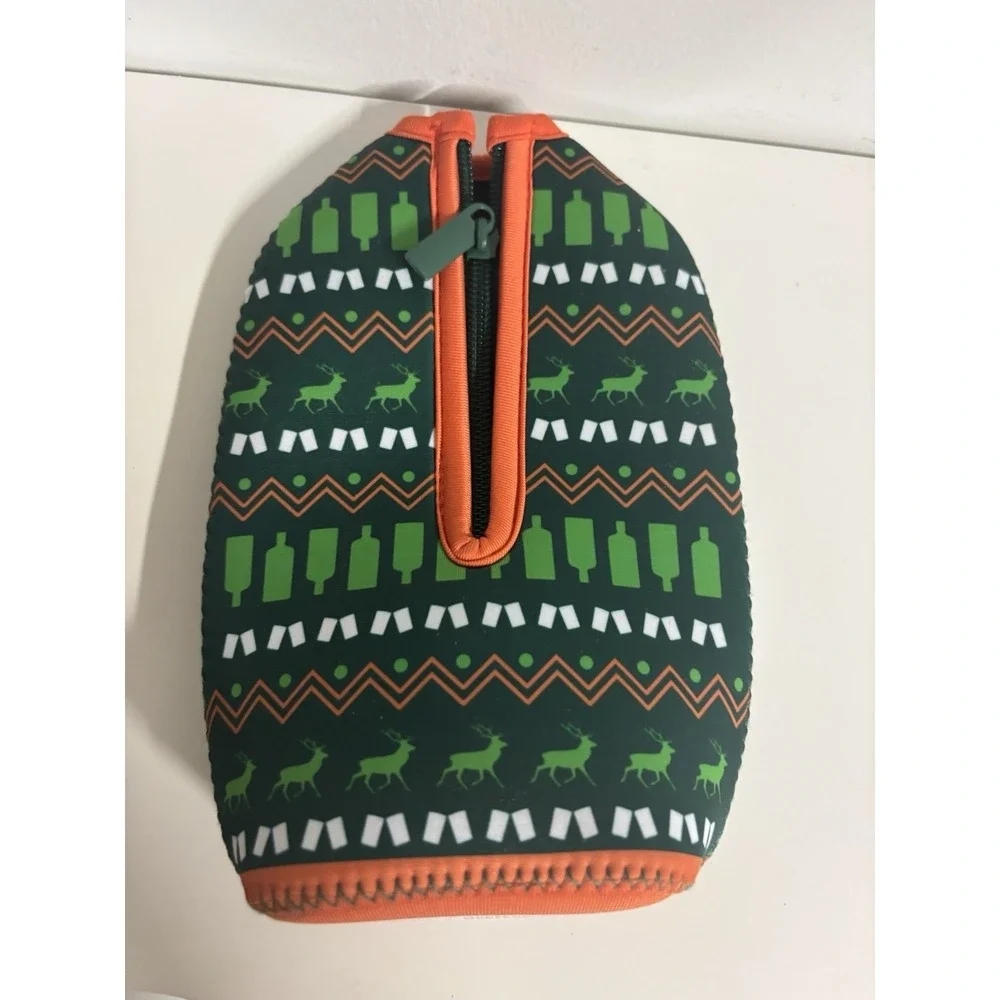 Jagermeister Bottle Cooler Zip Sleeve Holiday Theme Ugly Sweater 750ml Green